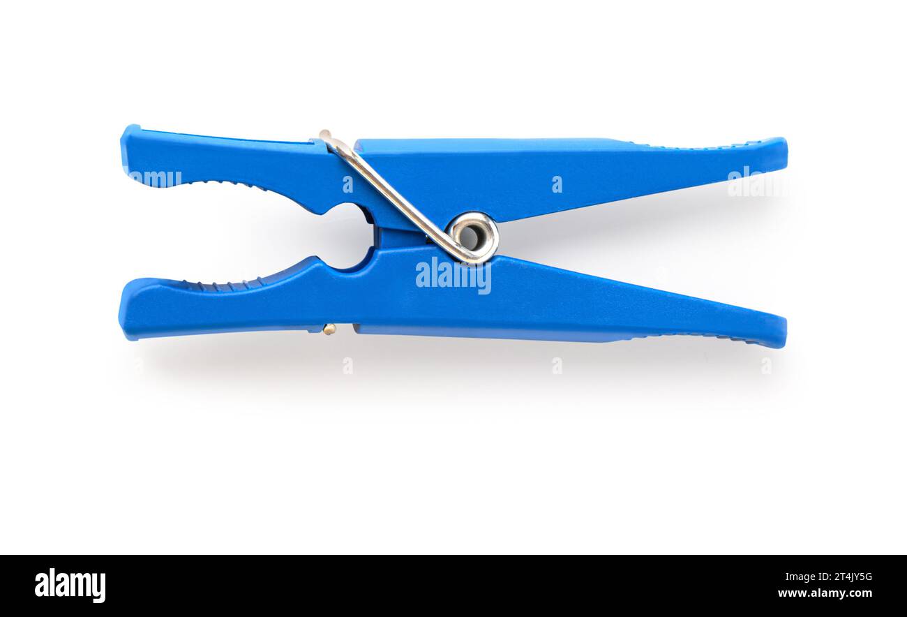 Blue plastic clothespin on a white background.with clipping path Stock Photo