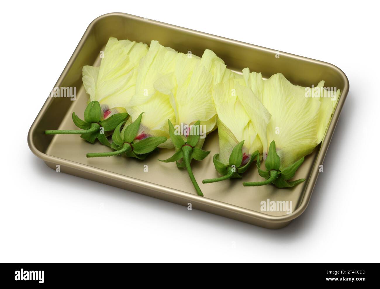 Aibika, edible okra flowers in a tray Stock Photo