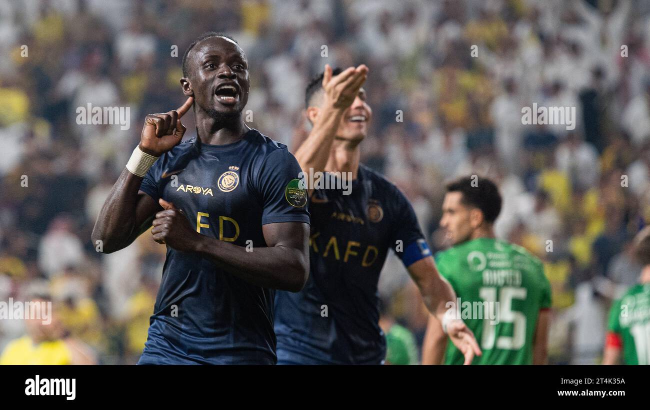 Riyadh, Saudi Arabia. 31/10/2023, Riyadh, Saudi Arabia. October 31, 2023 Said Mane of Al Nassr FC celebrates after scoring during their Round 16 of the SAFF Saudi Arabia KingÕs Cup 2023-24 match between Al Nassr FC and Al Ettifaq FC at Al Awwal Park Stadium on October 31, 2023 in Riyadh, Saudi Arabia. Photo by Victor Fraile / Power Sport Images Stock Photo