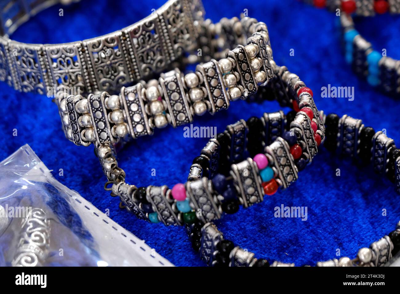 Indian bangles displayed in local shop in a market of Pune, India