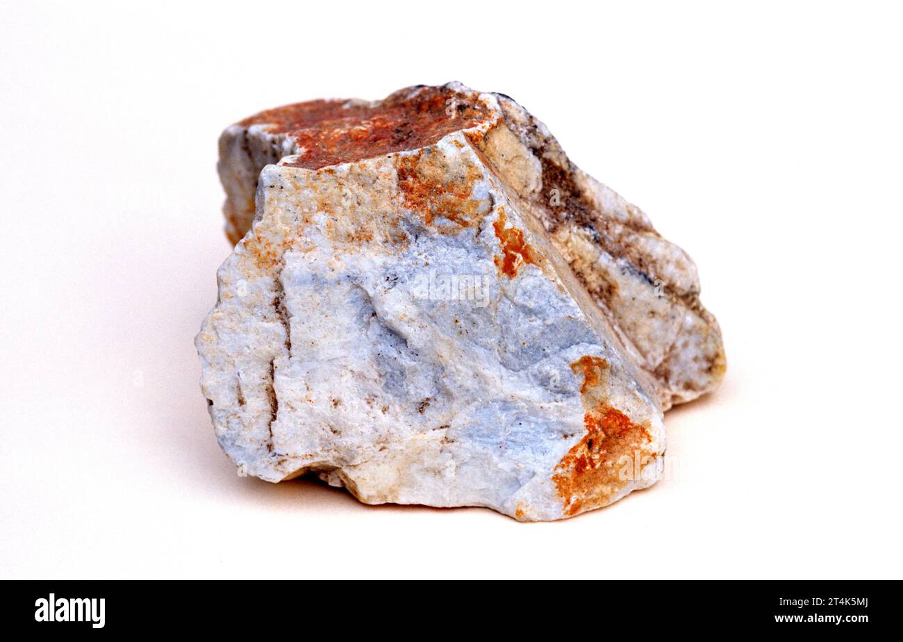 Amblygonite is a mineral from the phosphate group composed by aluminium, fluoride, lithium and sodium. Sample. Stock Photo