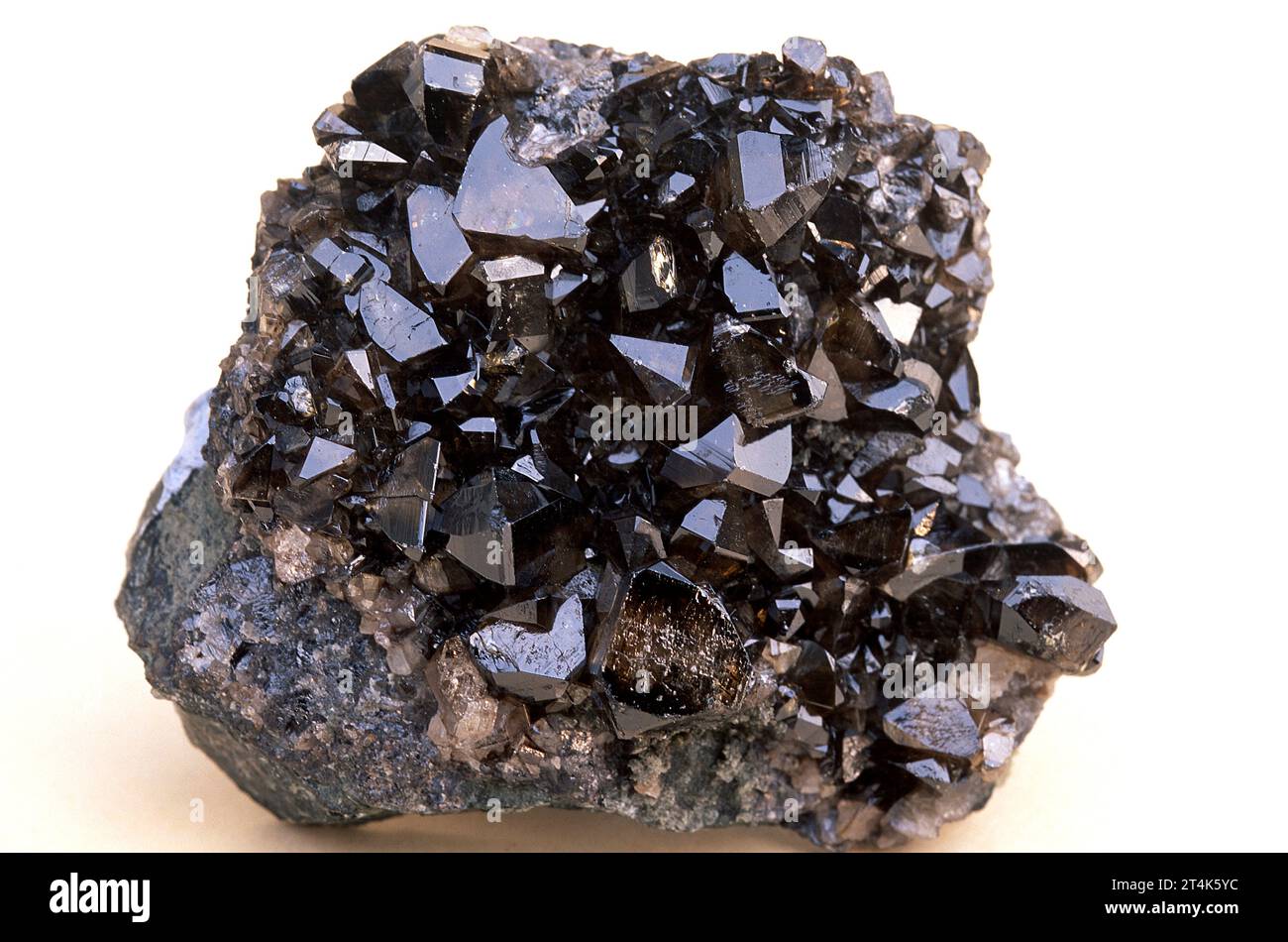 Cassiterite is a tin oxide mineral. Crystallized sample. Stock Photo