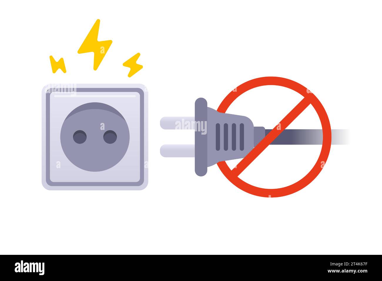 broken socket with sparks. do not plug into a socket. flat vector