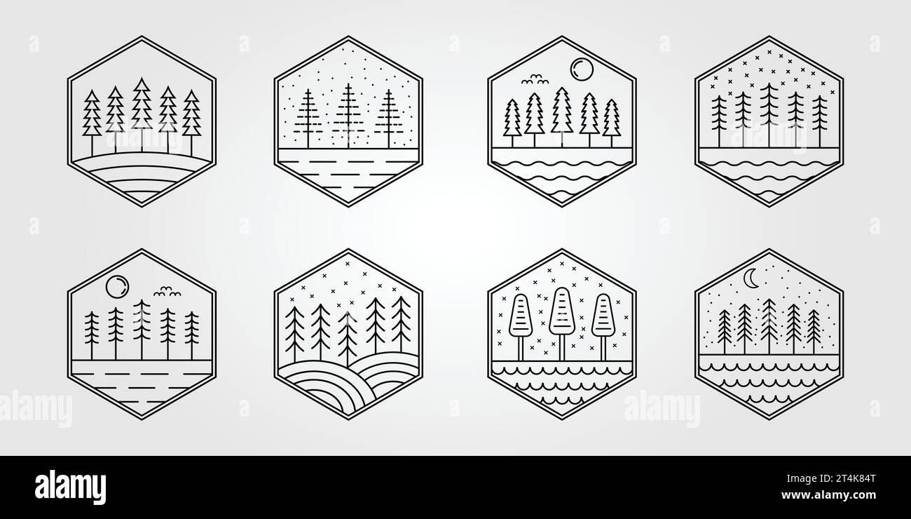 Set of pine tree line art logo design Royalty Free Vector Stock Vector ...