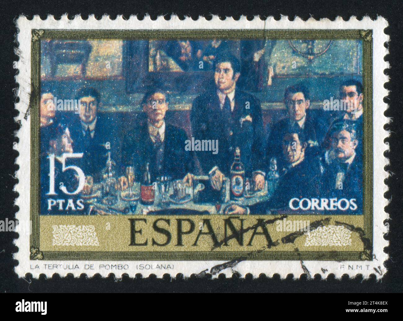 SPAIN - CIRCA 1972: stamp printed by Spain, shows La Tertulia de Pombo ( Solana), circa 1972 Stock Photo - Alamy
