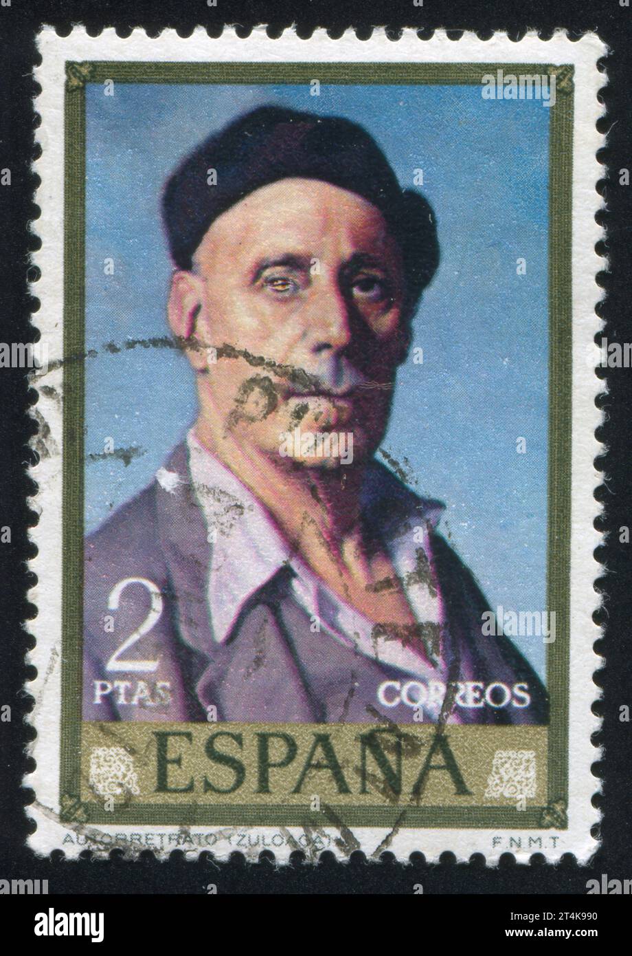 SPAIN - CIRCA 1971: stamp printed by Spain, shows self-portrait of Ignacio Zuloaga, circa 1971 Stock Photo