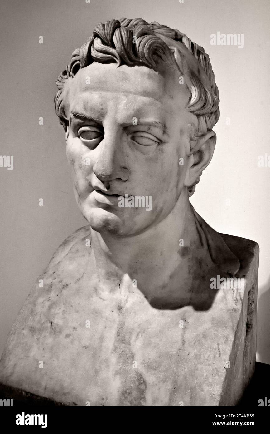 Ptolemy III Euergetes (282-222 BC). King of Egypt. Bust. Marble. Roman copy of an original of the 3rd century BC. Rectangular peristyle. Villa of the Papyri, Herculaneum. ( third century AD)                                  National Archaeological Museum of Naples Italy. Stock Photo