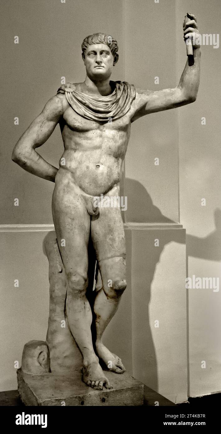 Unidentified portrait with an idealised body of the Meleager-type. End of the 1st century AD.                                  National Archaeological Museum of Naples Italy. Stock Photo