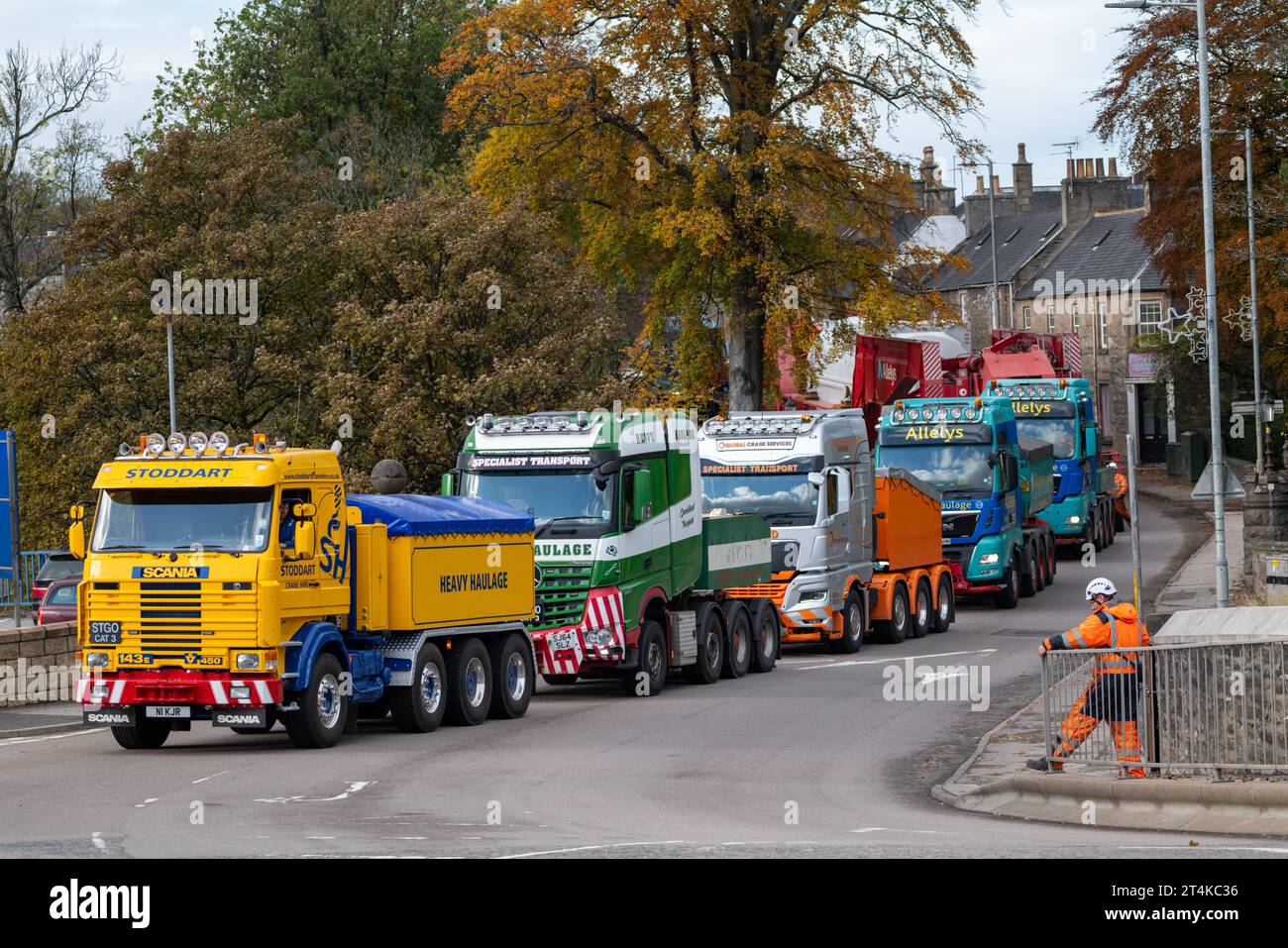 30 October 2023. Keith Area, Moray - Aberdeenshire, Scotland. This is a 380 Ton Electric Transformer being transported by Allelys Heavy Haulage from B Stock Photo