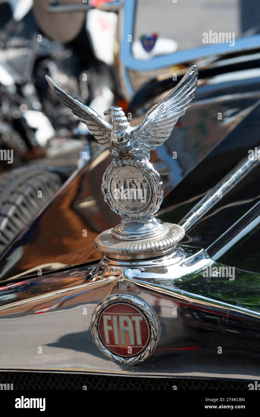 Vintage Cars, Fiat 521 Torpedo, Close up of the Hood Ornament Stock Photo