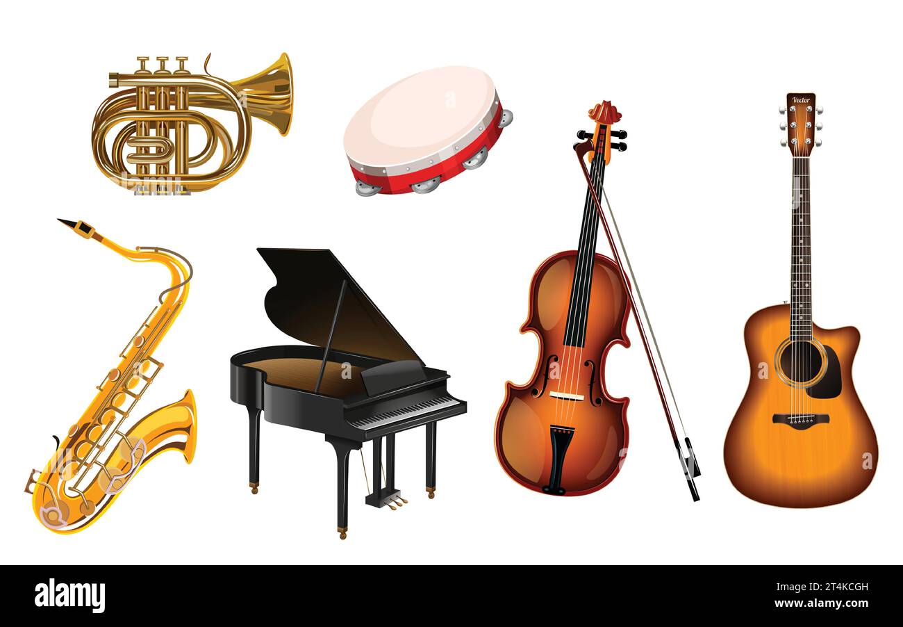 Set musical instruments on a white Royalty Free Vector Image Stock