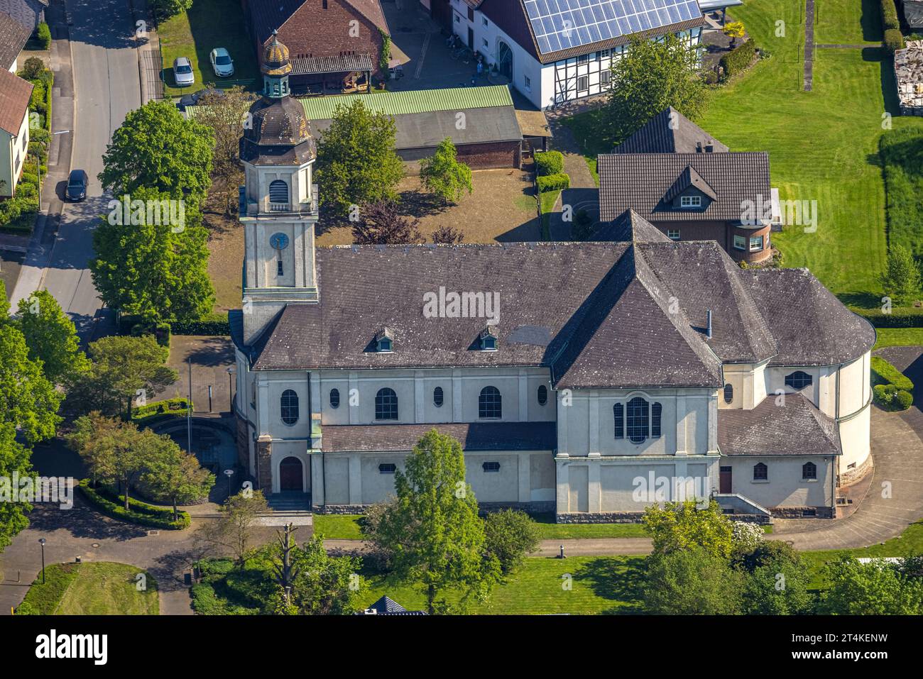 Aerial view, St. Mary Magdalene Catholic Church, Bruchhausen, Arnsberg, Sauerland, North Rhine-Westphalia, Germany, Worship site, DE, Europe, Faith Co Stock Photo