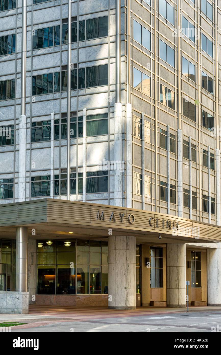 ROCHESTER, MN, USA - OCTOBER 21, 2023: Mayo Clinic building exterior and trademark logo. Stock Photo