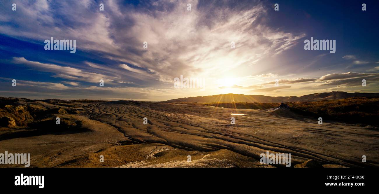 Dry and tired land-Mud Volcanoes (Vulcanii Noroiosi in romanian) National Reservation in Romania, Buzau county, Paclele Mici Stock Photo