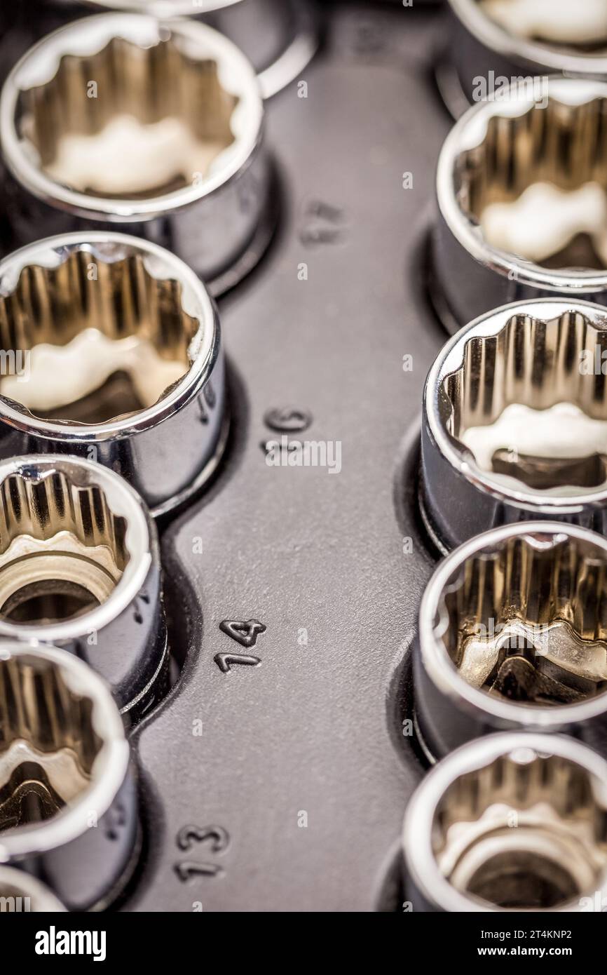 Close up of socket wrench bits, Studio Stock Photo