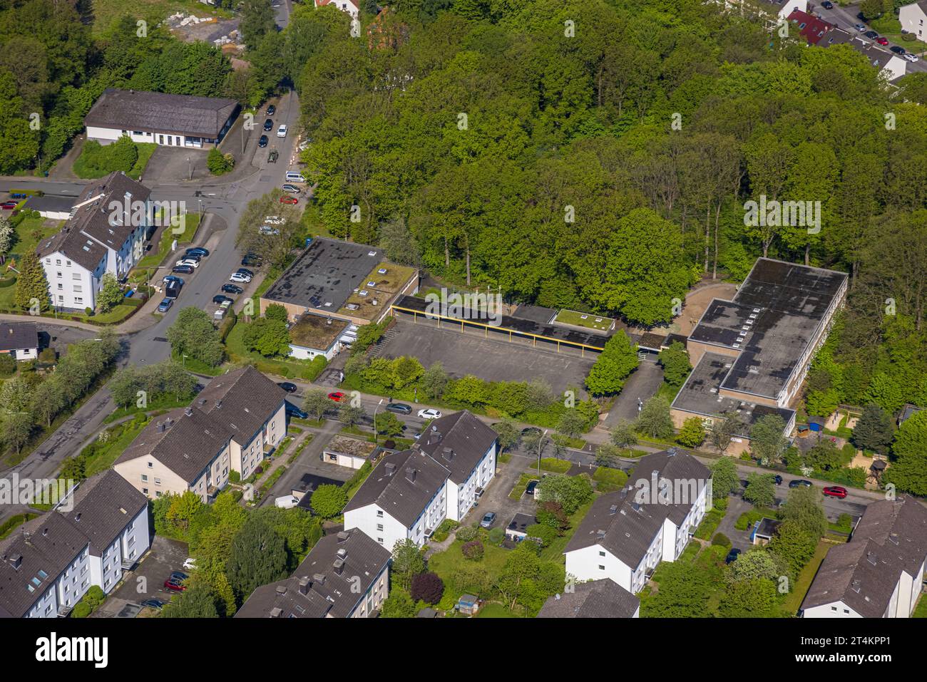 Aerial view, elementary school Müggenberg-Rusch, Neheim, Arnsberg, Sauerland, North Rhine-Westphalia, Germany, Education, Educational institution, DE, Stock Photo