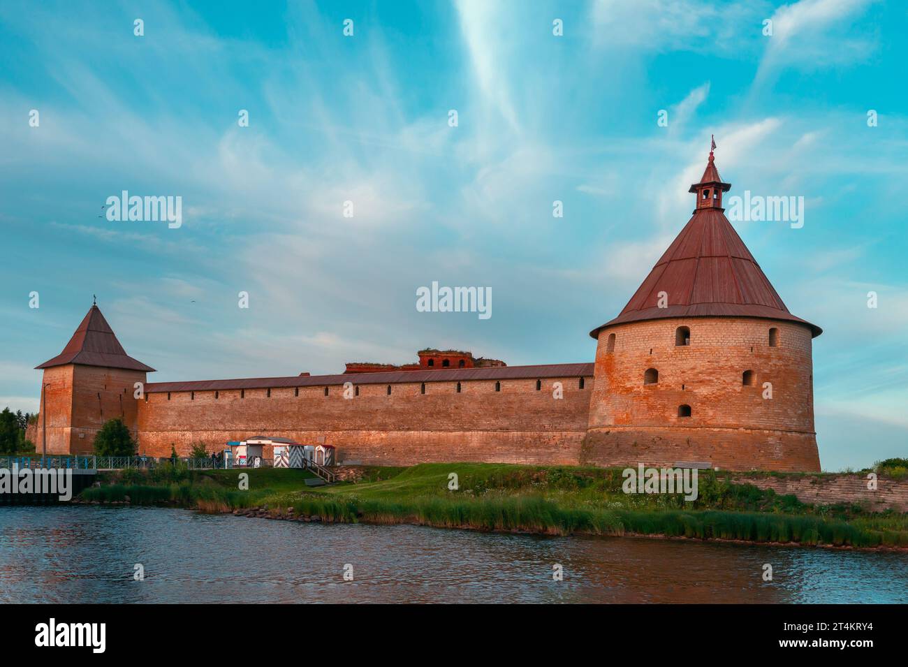 Oreshek fortress at the source of the Neva on Lake Ladoga. The Oreshek fortress got its name from the name of Orekhovoy Island, on which it was founde Stock Photo