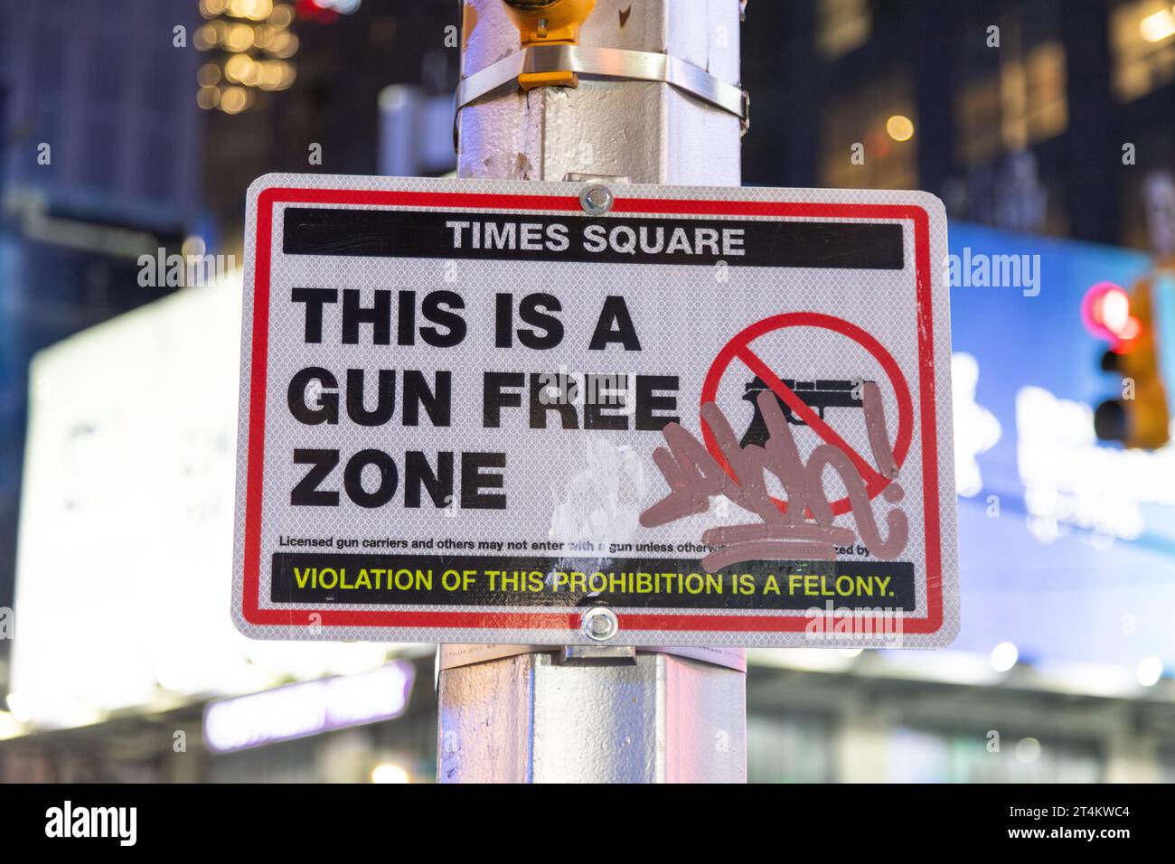 Gun free zone sign, Times Square, New York, United States of America. Stock Photo