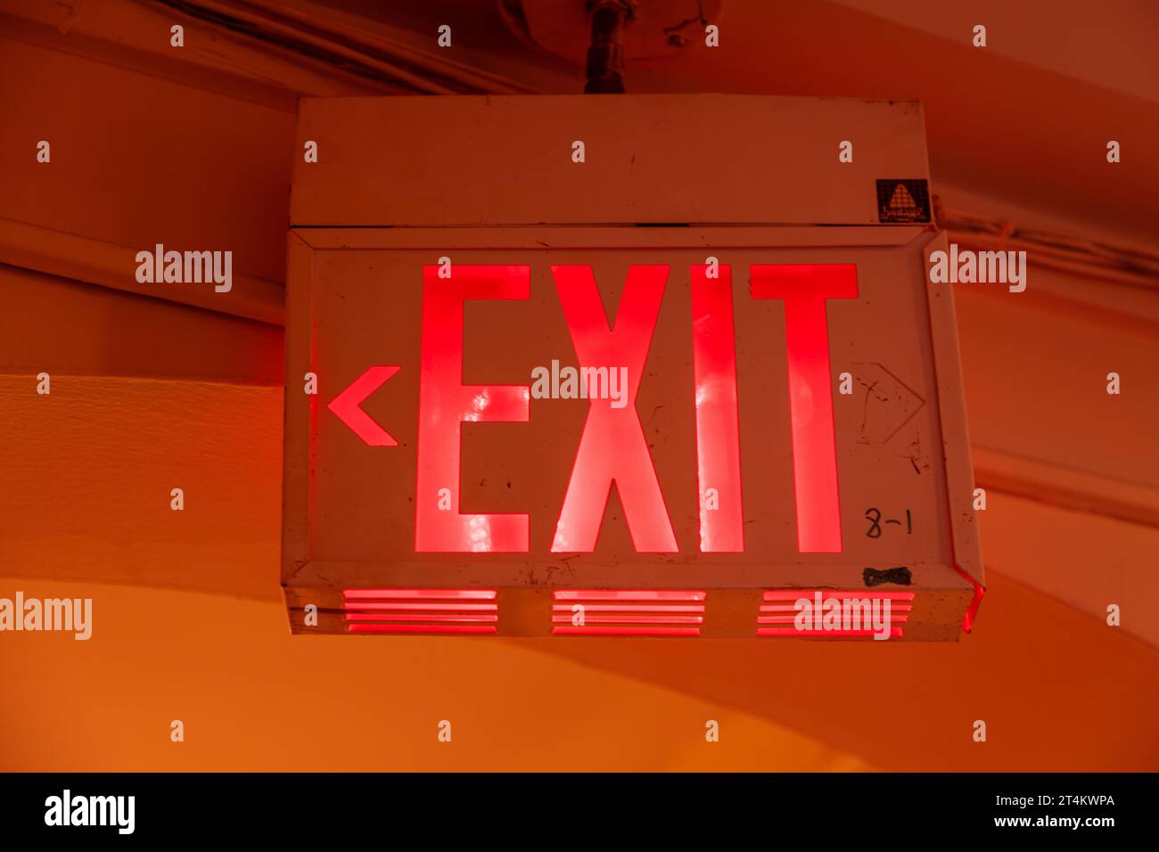 Exit sign, West Side YMCA, 63rd Street, New York City, United States of America Stock Photo