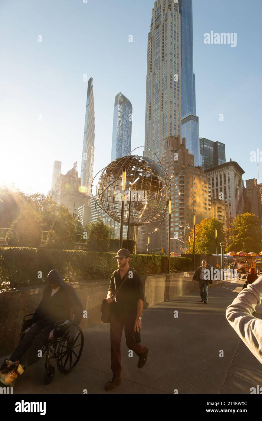 Stainless steel globe at Columbus Circle, New York City, United States of America. Stock Photo