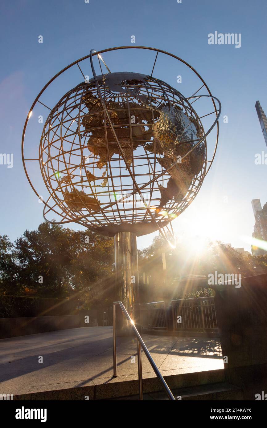 Stainless steel globe at Columbus Circle, New York City, United States of America. Stock Photo