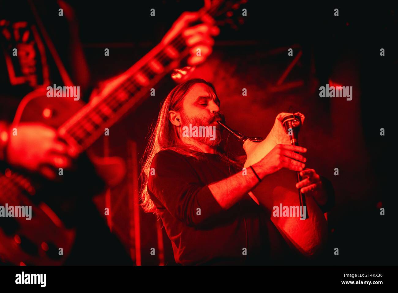 Malmö, Sweden. 28th, October 2023. The Greek folk rock band Villagers of Ioannina City performs a live concert at Plan B in Malmö. Here musician Konstantinos Lazos is seen live on stage. (Photo credit: Gonzales Photo - Joe Miller). Stock Photo
