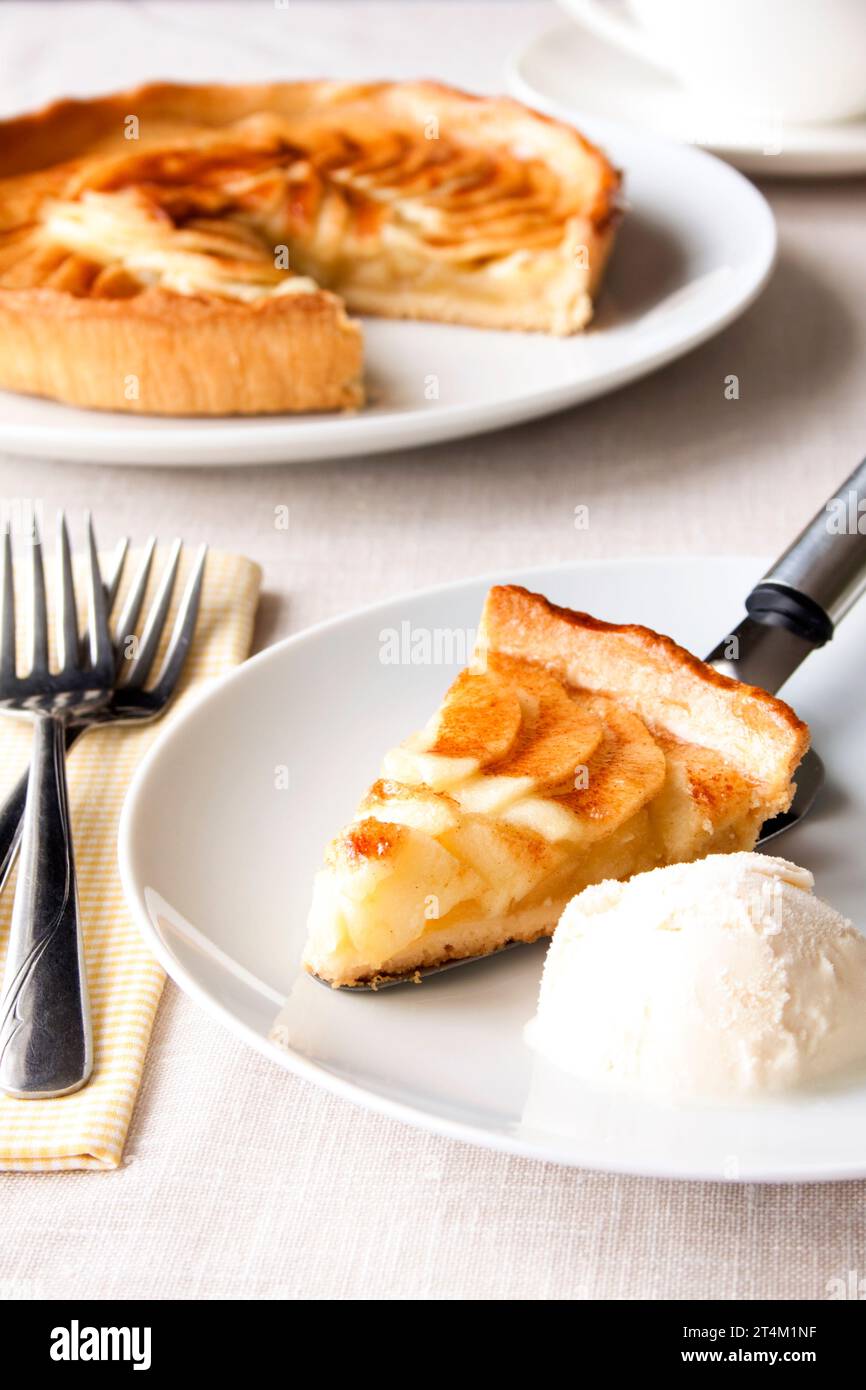 Apple pie served with vanilla ice cream Stock Photo