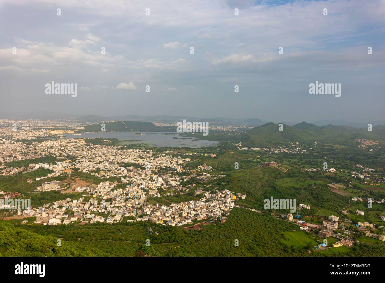 Aerial view of Udaipur city from Aravelli hills pratap hills tourist destination Stock Photo
