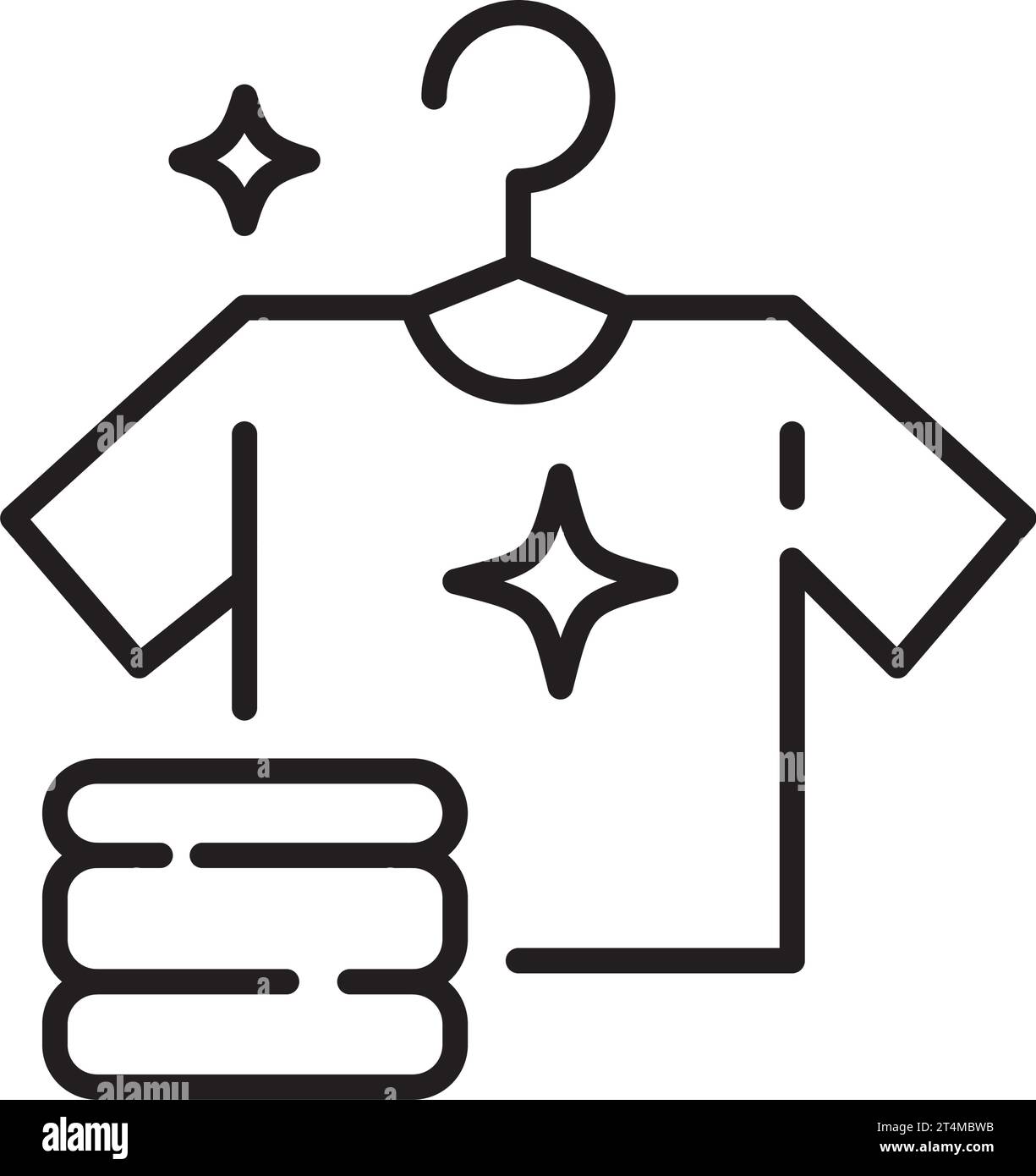 High quality laundry service. Sparkling clean t shirt and folded towels. Pixel perfect, editable stroke Stock Vector