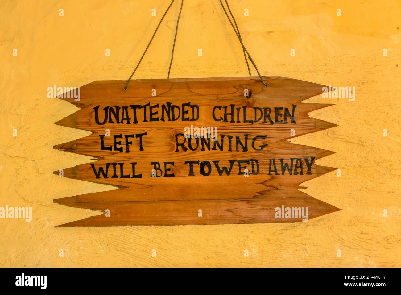 wooden retro signage, vintage look, unattended children left running