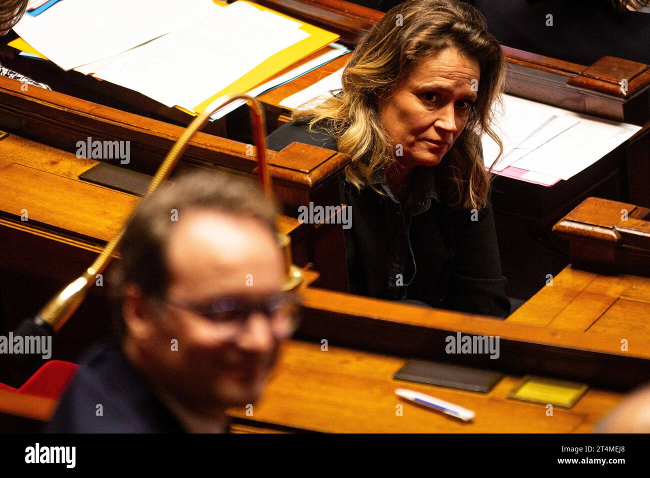 Paris, France. 31st Oct, 2023. Olivia Gregoire, Minister Delegate to the Minister of the Economy, Finance, and Industrial and Digital Sovereignty, responsible for Small and Medium Enterprises, Commerce, Crafts, and Tourism, seen during the questions to the government session at the National Assembly. A weekly session of questions to the French government in the National Assembly at Palais Bourbon, in Paris. Credit: SOPA Images Limited/Alamy Live News Stock Photo