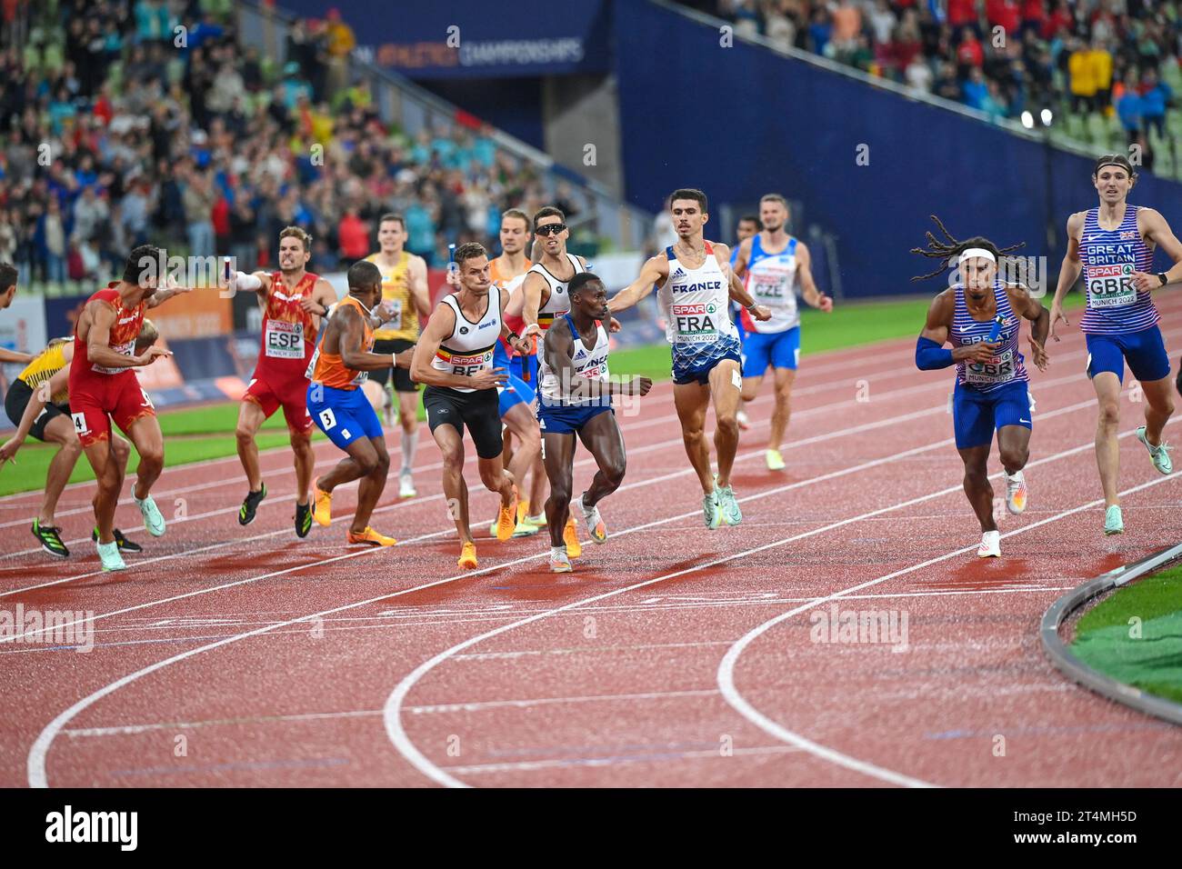 Men's 4x400 metres relay final. European Championships Munich 2022 Stock Photo