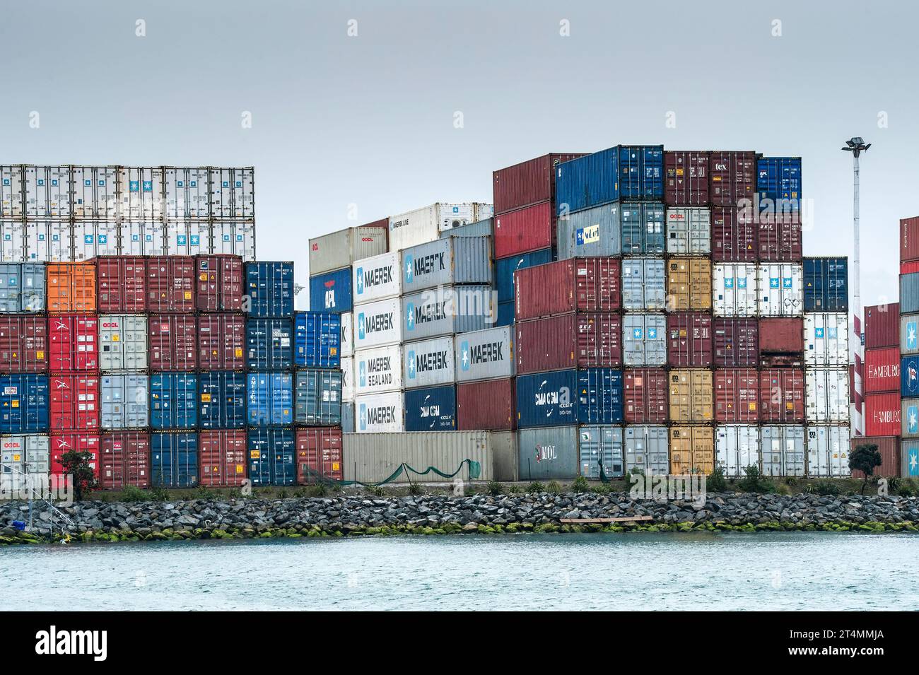 Stacks of shipping containers, Poert of Wellington, New Zealand Stock ...