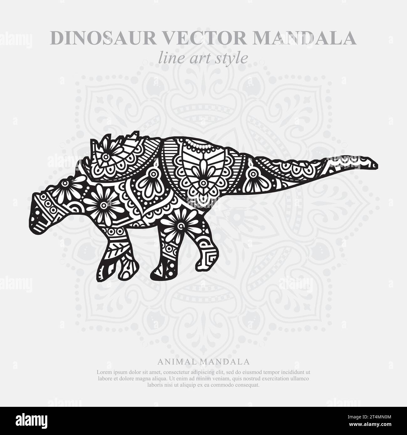 Dinos mandala line art style boho Royalty Free Vector Image Stock