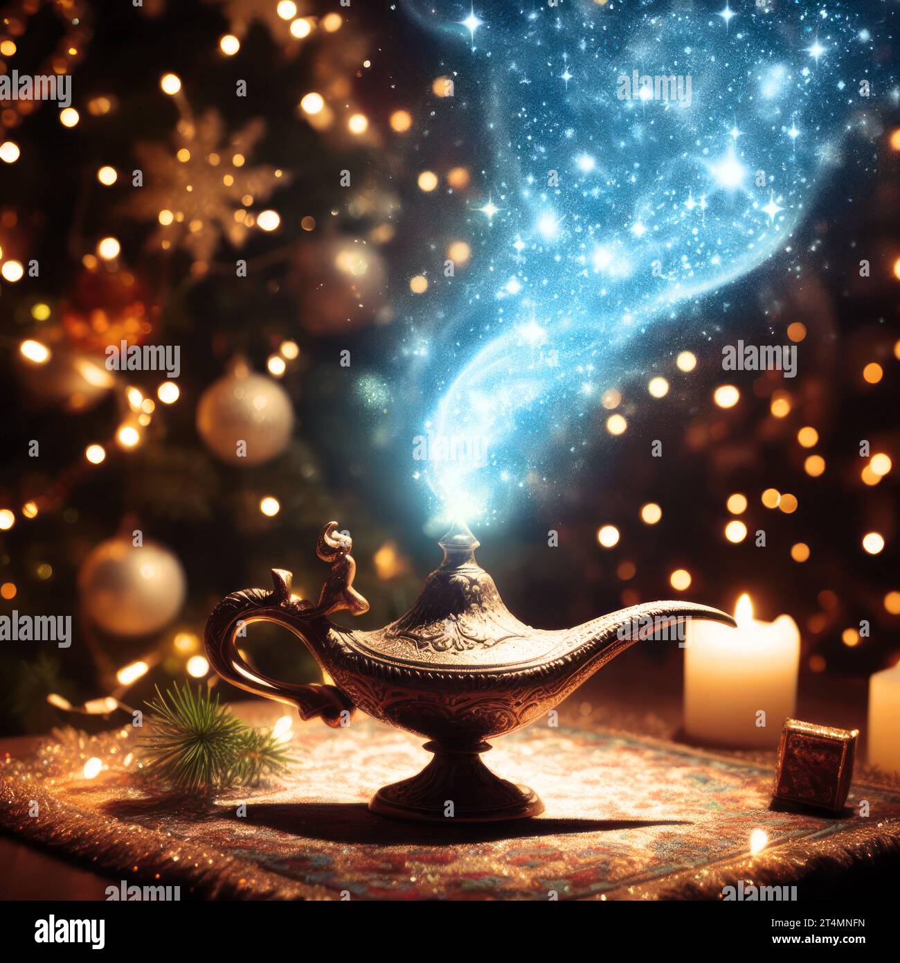 make a wish with the magical genie lamp at christmas time generative ai