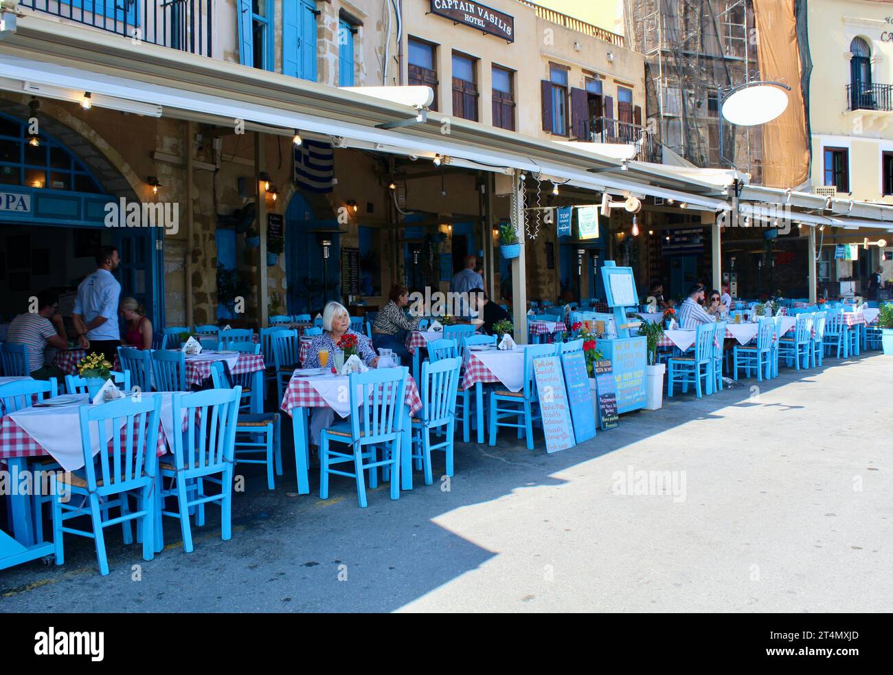 Harbour Front Restaurant, Chania, Crete, Greece Stock Photo