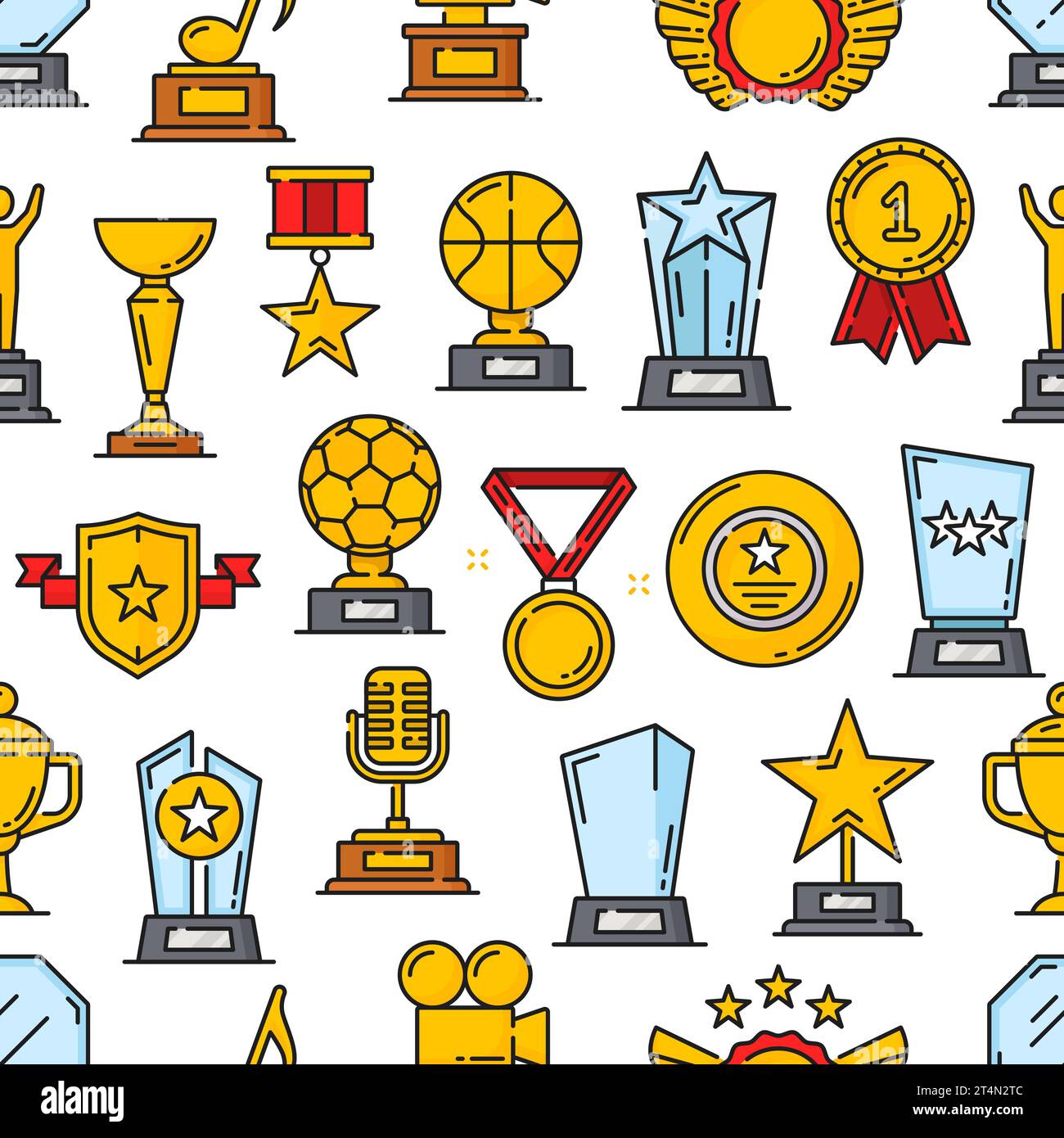 Golden award trophy seamless pattern. Leadership golden prize and sport ...