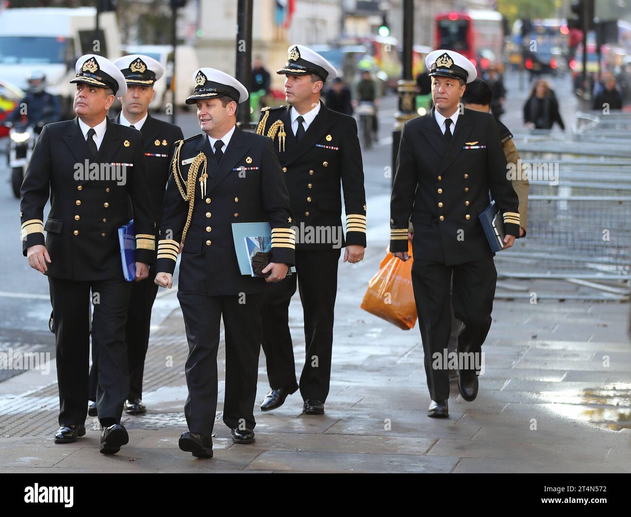 A group of Chilean naval officers in Whitehall, London, UK Stock Photo