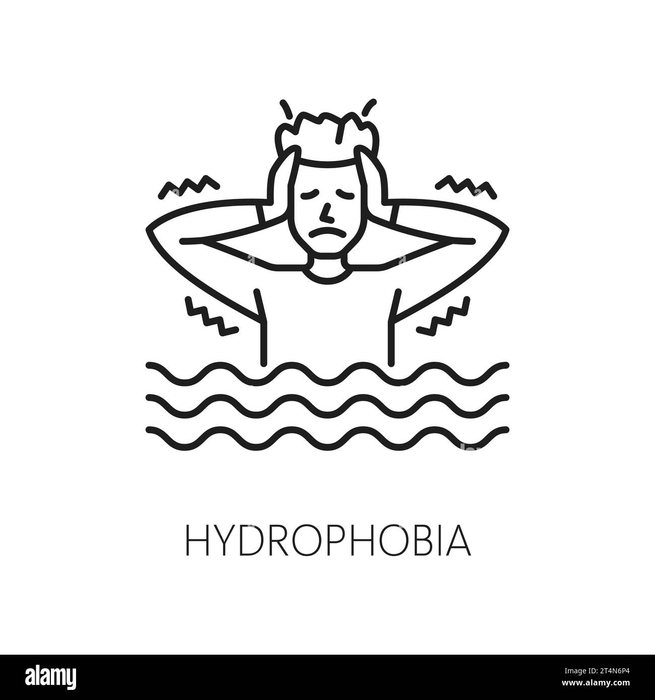 Human hydrophobia phobia icon, mental health. Fear of drinking fluids