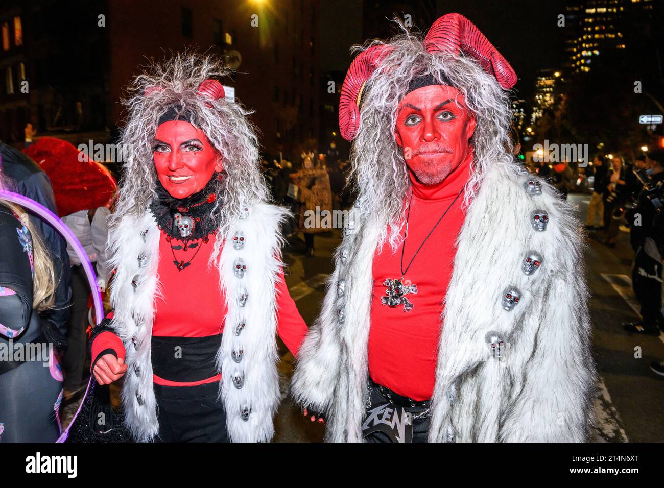New York, USA. 31st Oct, 2023. People wear costumes as they participate