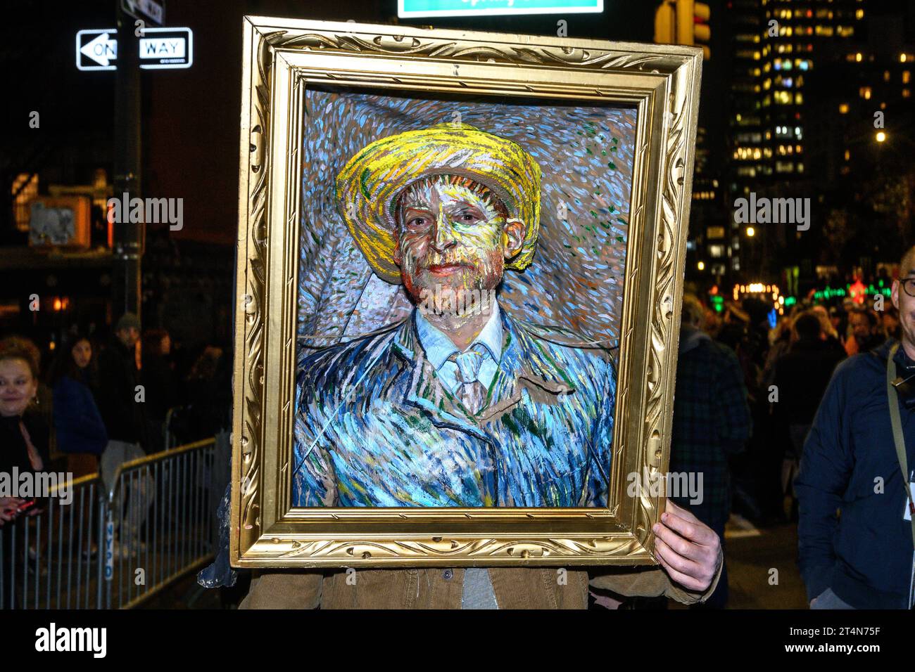 New York, USA. 31st Oct, 2023. Artist James Haggerty participate in the 50th annual Village Halloween parade in Manhattan as a painting by Vincent van Gogh. Credit: Enrique Shore/Alamy Live News Stock Photo