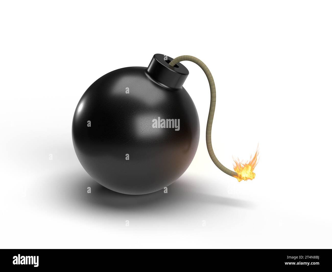 Black round bomb with burning fuse icon on white background. 3D illustration. Stock Photo