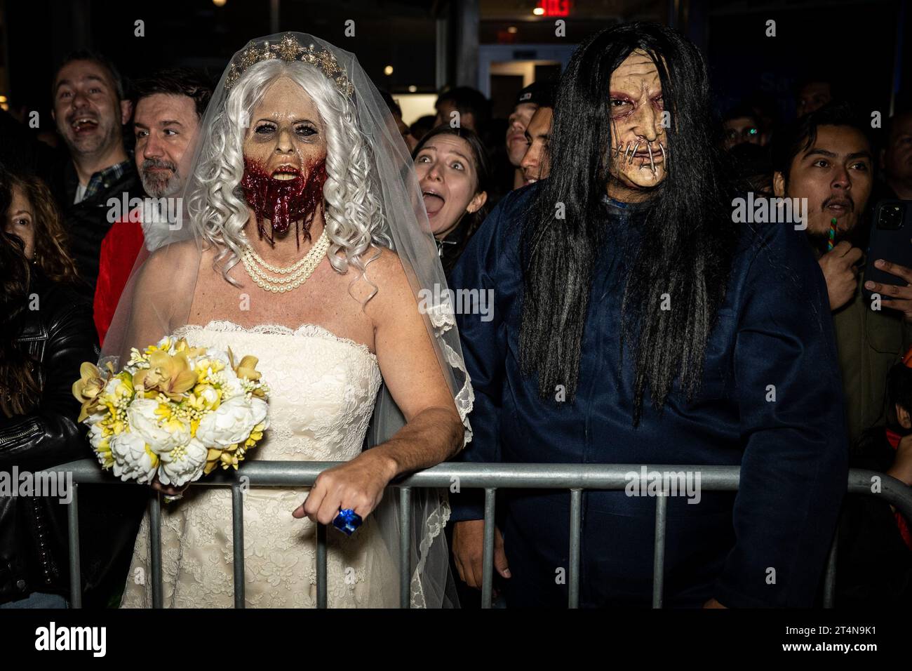 New York, USA. 31st Oct, 2023. Thousands lined the streets along 6th Ave to watch the 50th Halloween Parade in Greenwich Village in New York, New York, on Oct. 31, 2023. (Photo by Gabriele Holtermann/Sipa USA) Credit: Sipa USA/Alamy Live News Stock Photo