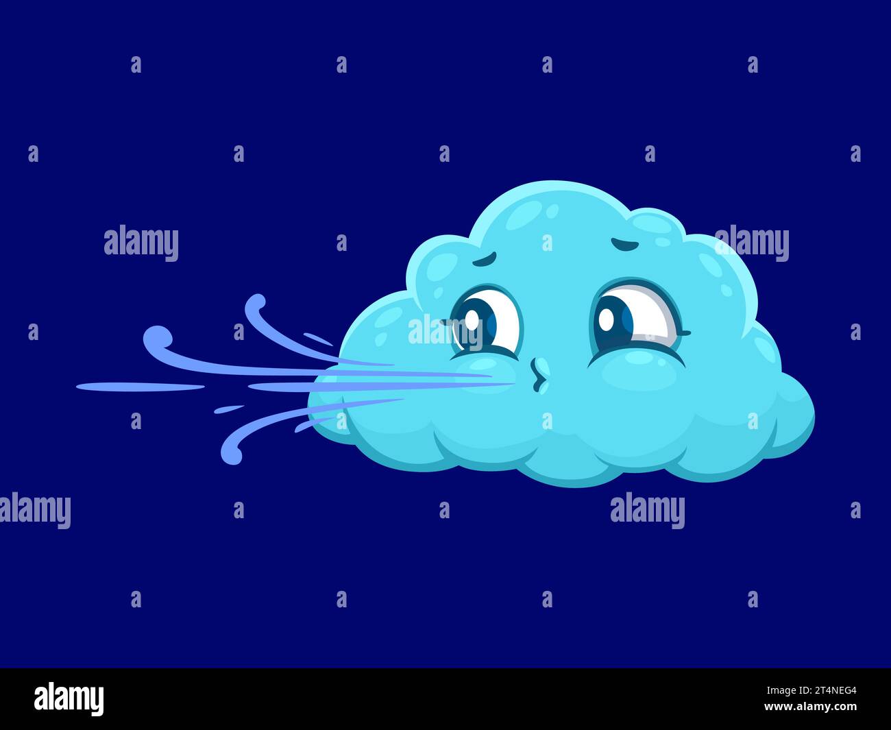 Cartoon cute wind weather character, isolated vector light blue