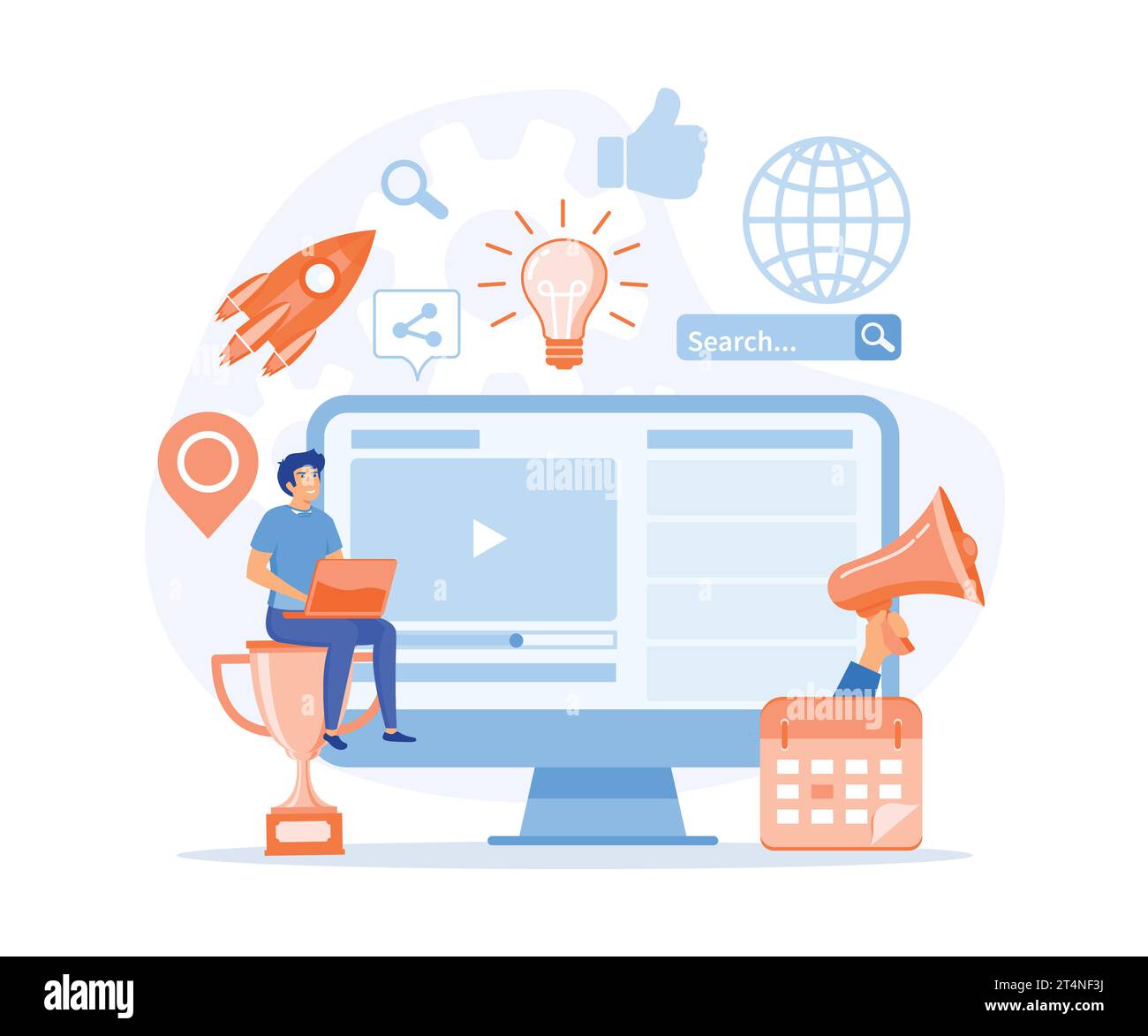 Digital marketing concept. Social network and media communication, and promotion. flat vector modern illustration Stock Vector