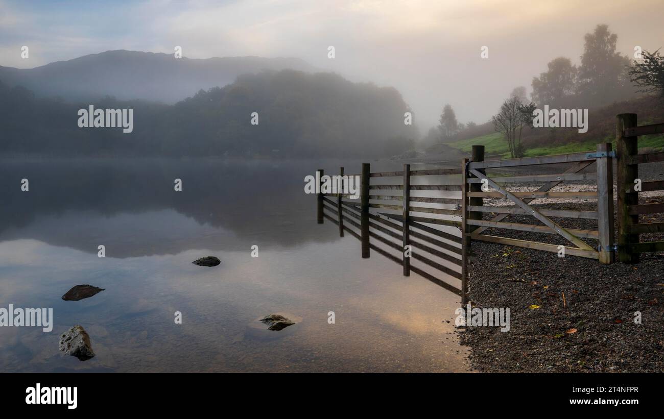 Sunrise, Rydal Water, Grasmere, Lake District National Park, Cumbria, England, United Kingdom Stock Photo