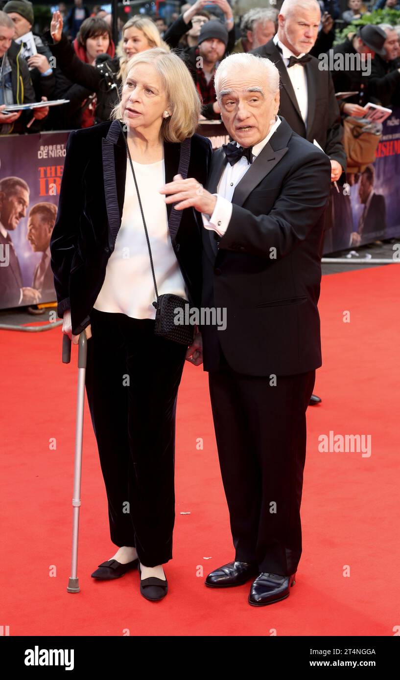 Martin Scorsese (R) and Helen Morris (L) attend the international film premiere of 'The Irishman' at Odeon Luxe Leicester Square in London. Stock Photo