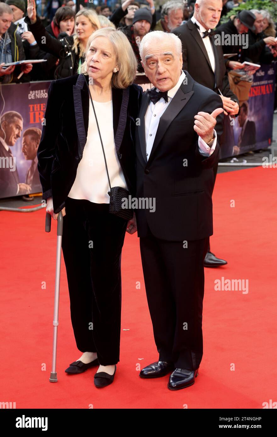 Martin Scorsese (R) and Helen Morris (L) attend  the international film premiere of 'The Irishman' at Odeon Luxe Leicester Square in London. Stock Photo