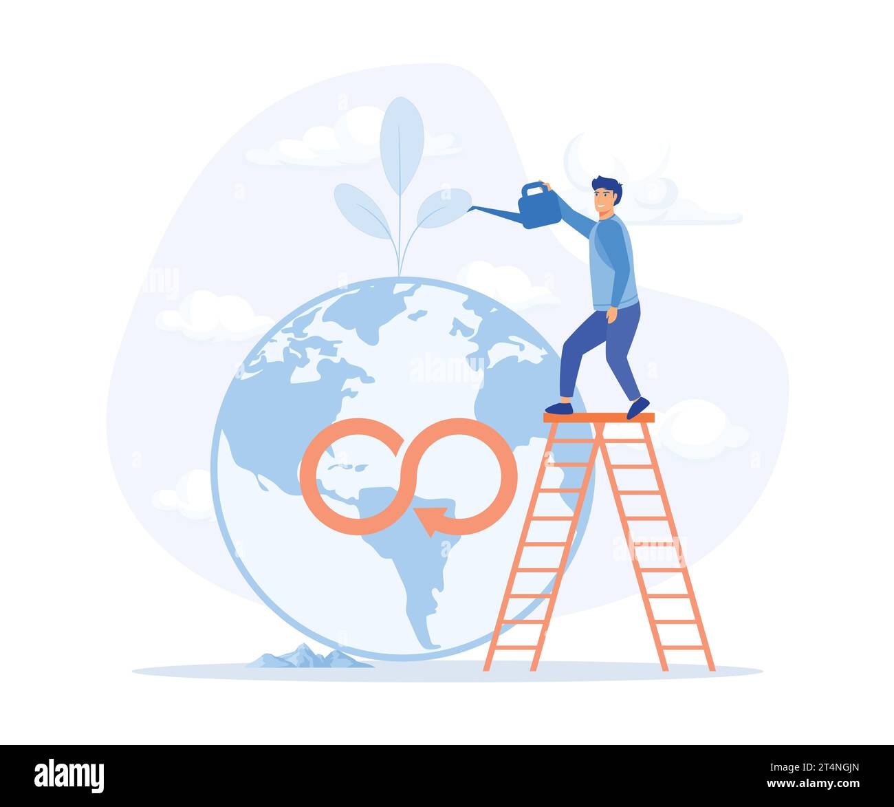 Circular economy, Sustainable economic growth strategy, resource reuse and reduce co2 emission and climate impact, flat vector modern illustration Stock Vector