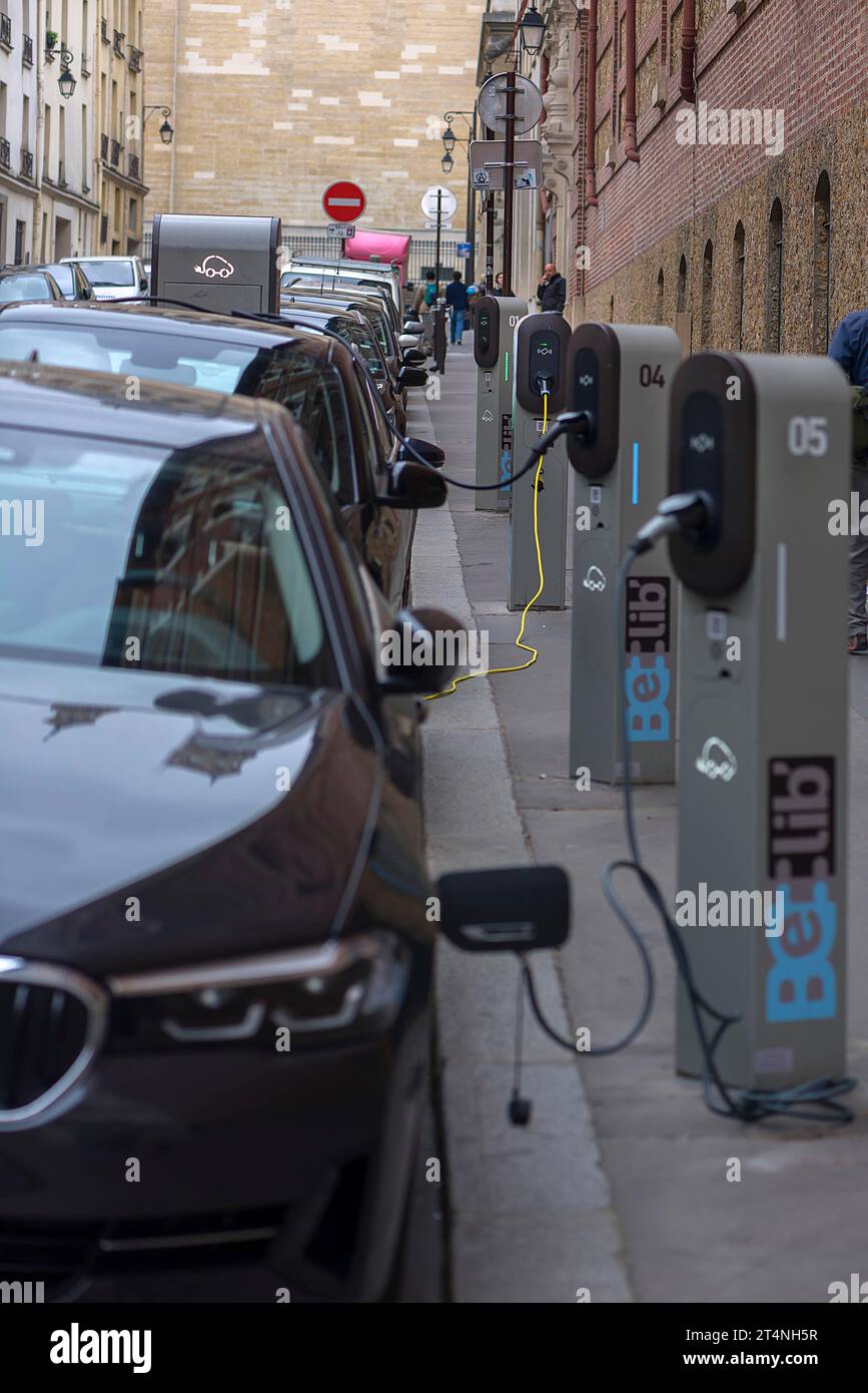Charging stations for ecars on a street in front of the Pantheon